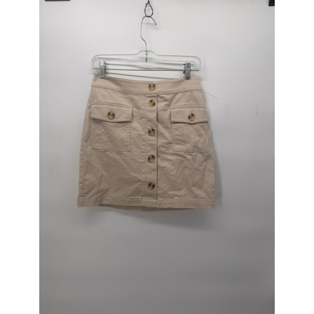 Loft Women's Skirt Button Safari Khaki  Size 2 Petite Short Mini Khaki Canvas